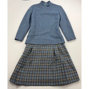 Vintage Pendleton Dress Womens Sz 12 Blue Plaid Wool 60s 70s Long Sleeve Belt